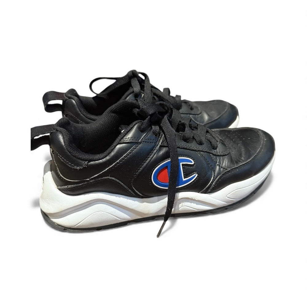 Vintage Champion Black Leather Sneakers Athletic Chunky Shoes Streetwear Y2K